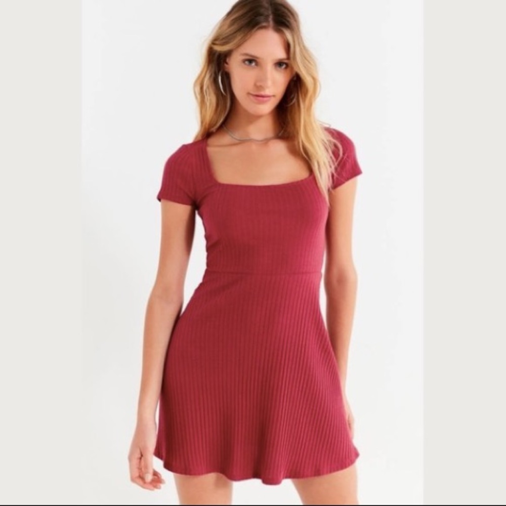 Urban Outfitters Square Neck Ribbed Mini Dress